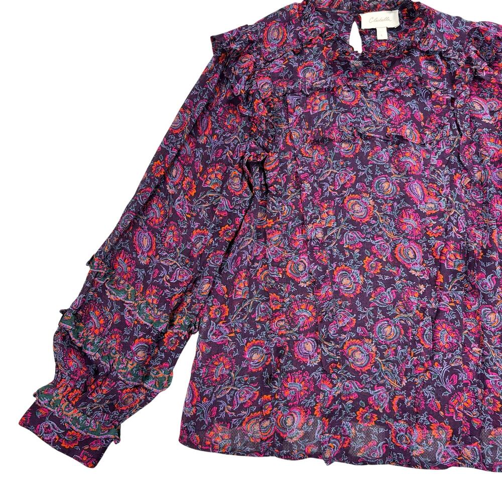 Cleobella x Revolve Fiorella Blouse Purple Paisley Floral Ruffle Long Sleeve L - Picture 13 of 15